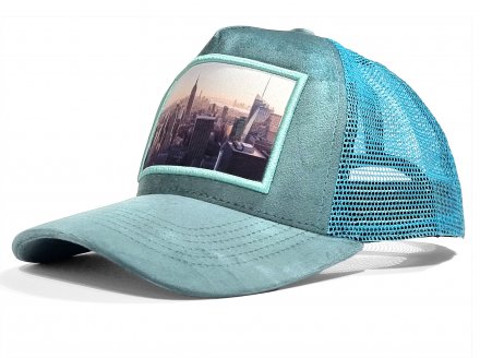 Casquettes - Gårda Velvet Trucker New York City Skyline (turquoise)
