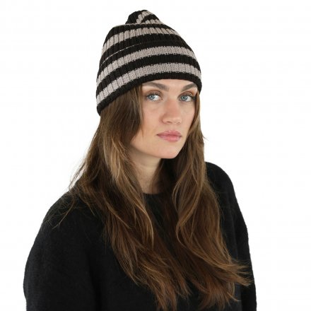 Bonnet - Gårda Davos Striped Merino Wool Beanie (marron/beige)