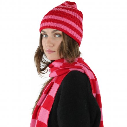 Bonnet - Gårda Davos Striped Merino Wool Beanie (rouge/rose)