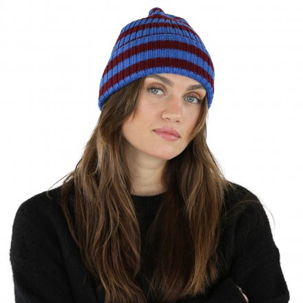 Bonnet - Gårda Davos Striped Merino Wool Beanie (bordeaux/bleu)