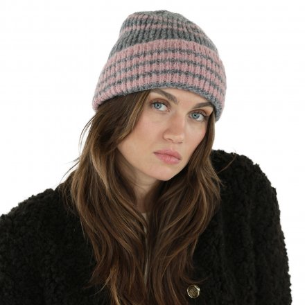Bonnet - Gårda Verbier Striped Wool Mix Beanie (gris/rose)
