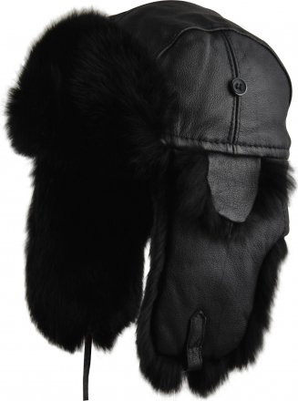 Chapeaux d'hiver - MJM Trapper Hat Leather Rabbit Fur (Noir)