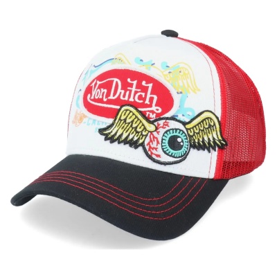 Casquette - Von Dutch Oval Patch Flying Eye Trucker (rouge/blanc/noir)