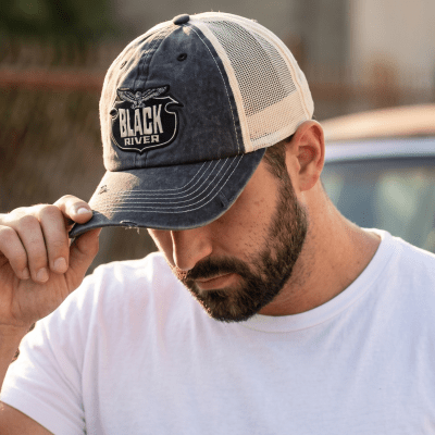 Casquette - Black River Eagle Washed Trucker (noir/crème)