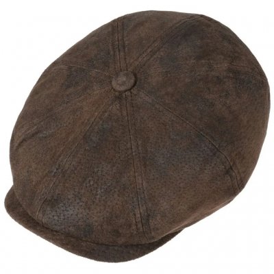 Casquette gavroche/irlandaise - Stetson Bienville Leather Newsboy Cap (marron foncé)
