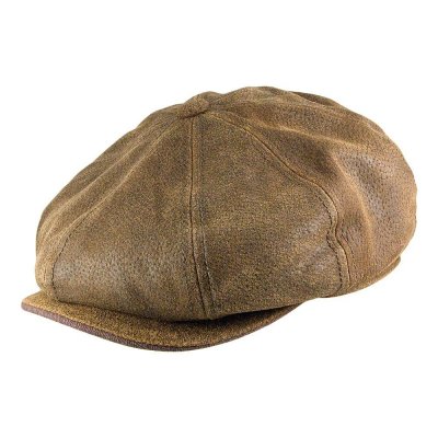 Casquette gavroche/irlandaise - Stetson Burney Leather Flat Cap (marron)