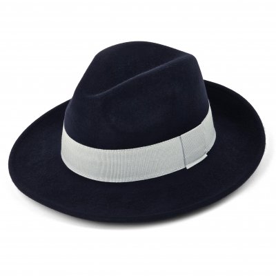 Chapeaux - Gårda Volterra Fedora Wool Hat (bleu marine/blanc cassé)