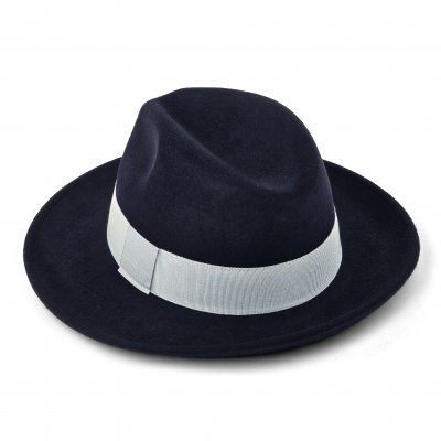 Chapeaux - Gårda Volterra Fedora Wool Hat (bleu marine/blanc cassé)