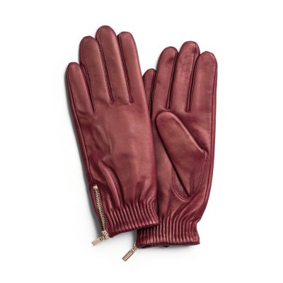 Gants - HK Women's glove Gold side zip Lambskin, Wool blend lining (bourgogne)