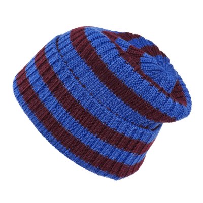 Bonnet - Gårda Davos Striped Merino Wool Beanie (bordeaux/bleu)
