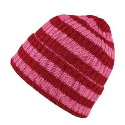 Bonnet - Gårda Davos Striped Merino Wool Beanie (rouge/rose)