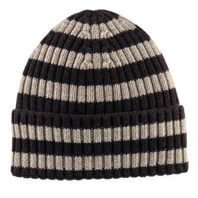 Bonnet - Gårda Davos Striped Merino Wool Beanie (marron/beige)