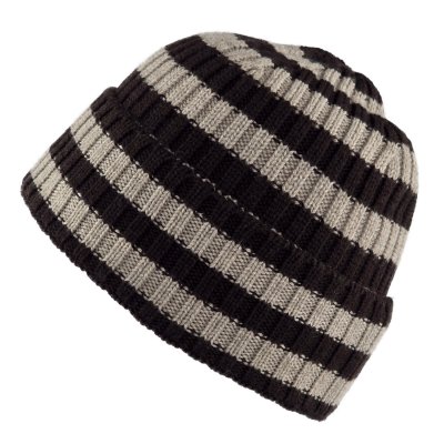 Bonnet - Gårda Davos Striped Merino Wool Beanie (marron/beige)