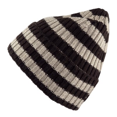 Bonnet - Gårda Davos Striped Merino Wool Beanie (marron/beige)