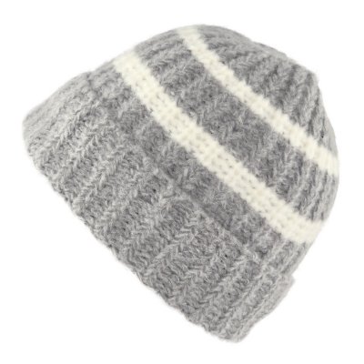 Bonnet - Gårda Les Deux Alpes Striped Merino Mix Beanie (gris/blanc)