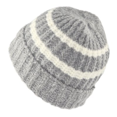 Bonnet - Gårda Les Deux Alpes Striped Merino Mix Beanie (gris/blanc)
