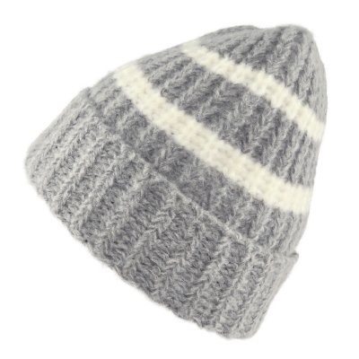 Bonnet - Gårda Les Deux Alpes Striped Merino Mix Beanie (gris/blanc)