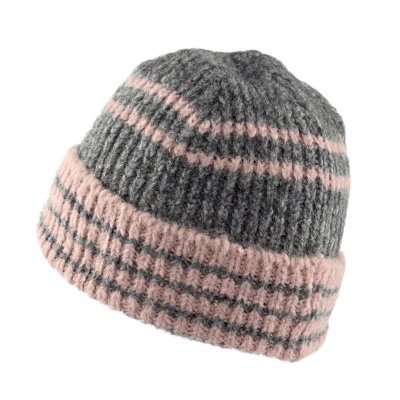 Bonnet - Gårda Verbier Striped Wool Mix Beanie (gris/rose)