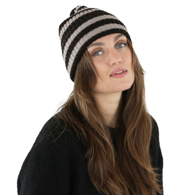 Bonnet - Gårda Davos Striped Merino Wool Beanie (marron/beige)