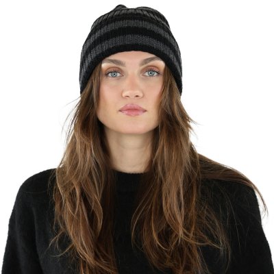 Bonnet - Gårda Davos Striped Merino Wool Beanie (gris/noir)