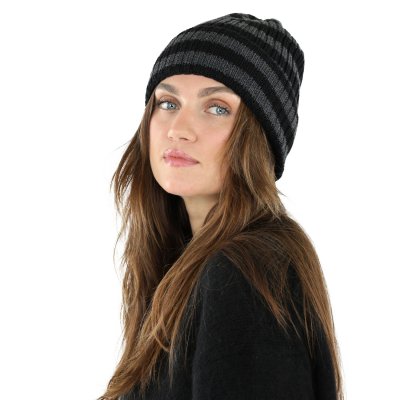 Bonnet - Gårda Davos Striped Merino Wool Beanie (gris/noir)