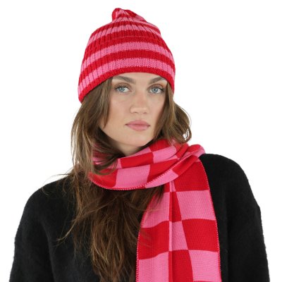 Bonnet - Gårda Davos Striped Merino Wool Beanie (rouge/rose)