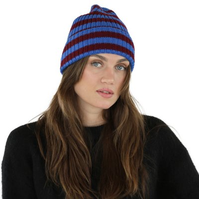 Bonnet - Gårda Davos Striped Merino Wool Beanie (bordeaux/bleu)