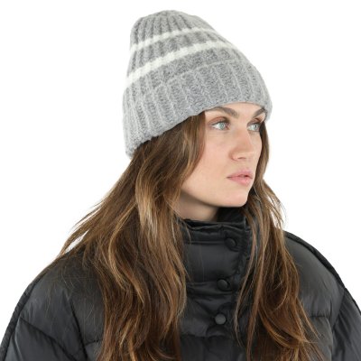 Bonnet - Gårda Les Deux Alpes Striped Merino Mix Beanie (gris/blanc)