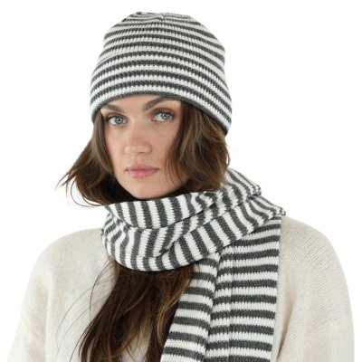 Bonnet - Gårda Saint-Gervais Striped Wool Mix Beanie (gris foncé/blanc)